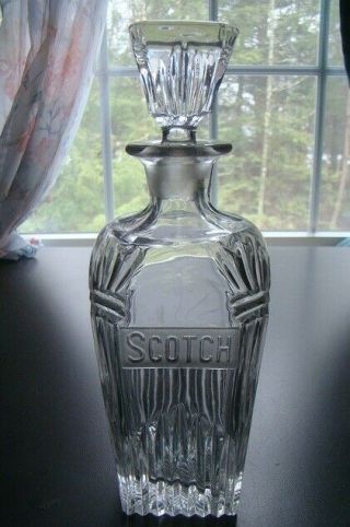 Antique Late Victorian Period Etched Scotch Decanter With Large Glass Stopper