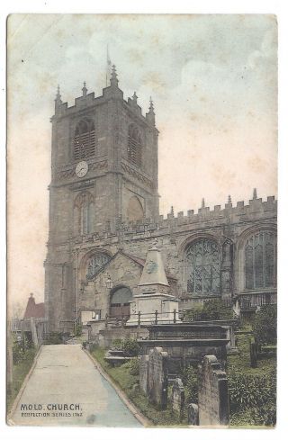 Vintage Postcard Mold Church,  Flintshire.  Cancelled Bryntec & Wrexham 1906