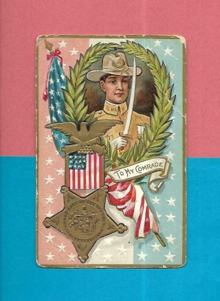Wwi Soldier,  Officer On Colorful Memorial Day Vintage Patriotic Postcard