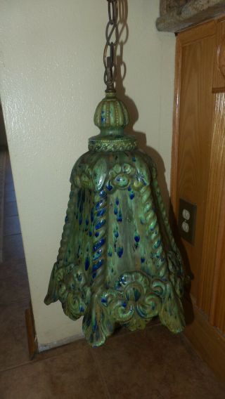 Rare Vintage Mid Century Ceramic Pottery Hanging Lamp,  Extremely
