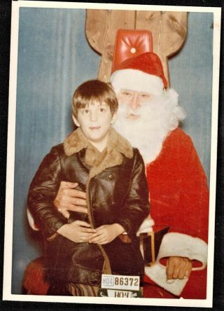 Vintage Photograph Cute Little Boy Sitting On Santa 