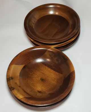 Vintage Vermillion Walnut 6 " Stacking Wood Salad Bowls Set Of 6