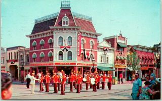 Vintage Disneyland Anaheim Postcard Main Street U.  S.  A.  / Band Scene 1956 Cancel