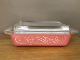 Htf 1950 Pink Scroll 575 2qt Space Saver Promo With Lid Rare Vintage Pyrex