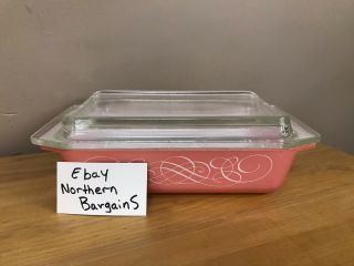 HTF 1950 Pink scroll 575 2qt space saver promo with lid rare vintage Pyrex 2