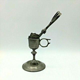 Vintage Old World Pewter Candle Oil Lamp Wick Trimmer Scissors Holder Usa