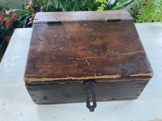 Wooden Sloped Top Writing Box With Hasp - Antique