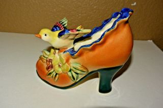Vintage Ceramic Bird On Shoe Figurine Planter Made In Japan