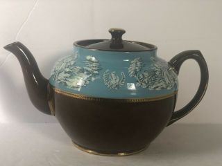 Vintage Sadler Staffordshire England Brown & Blue Ceramic Teapot