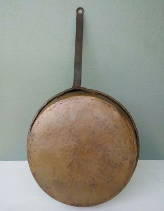 Antique Hand Forged Wrought Copper & Steel Large Riveted Pan 4