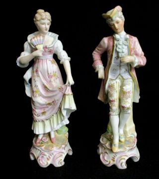 Arnart Bisque Crossed Arrows Victorian Matching Man & Woman Figurines
