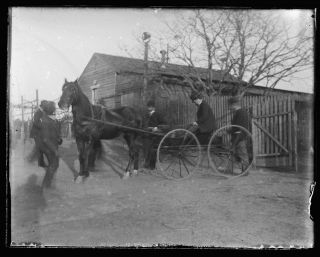 One (1) Late 1800s Early 1900s Glass Negative,  Men With Horse And Wagon,  Focus?