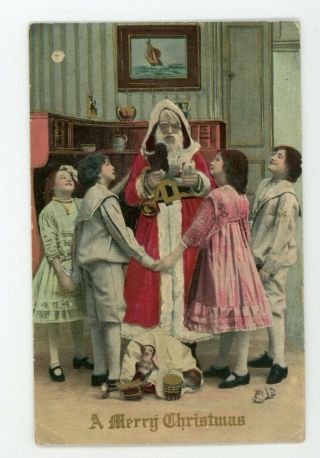 Vintage Antique Santa Claus Christmas Postcard Children Gathered Around Santa