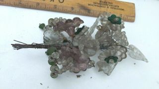 Green Purple Vintage Victorian Czech Glass Wire Stem Bead Bouquet Flower Leaf