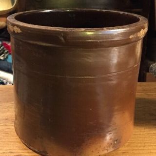 Antique Vintage Stoneware Glazed Brown Pottery Crock