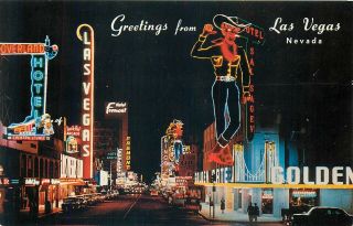 Greetings From Las Vegas Nevada Fremont Street Vintage Postcard View