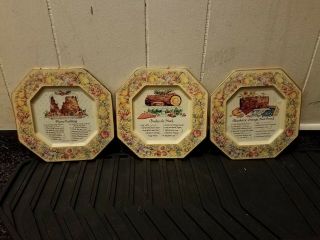 Set Of 3 Vintage Avon 1982 Christmas Recipes Tin Plates/trays Decorative