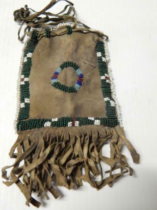 Antique Vintage Mescalero Apache Indian Beaded Dice Bag Pouch - C1910