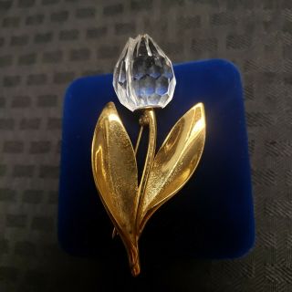 Swarovski Crystal Gold Tone Pin Brooch 3 "