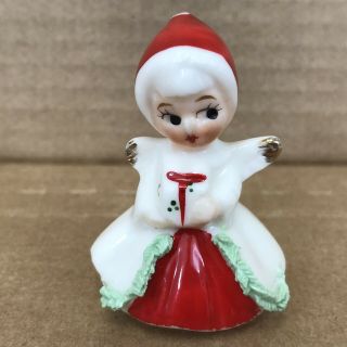 Vintage Lefton Mini Girl Angel Figurine Holding Christmas Present 2 " Ceramic