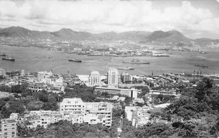 Rppc - Hong Kong & Kowloon,  China View Of Harbor And Mountains Vintage Pc