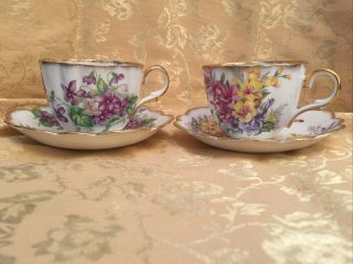 2 Vintage Taylor & Kent England Bone China Tea Cup Saucer Floral 340 344