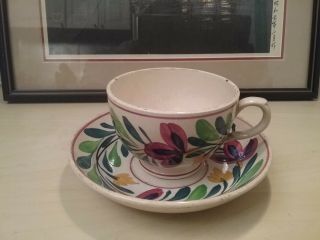 Antique French Opaque De Sarreguemines Cup & Saucer Set Stickware