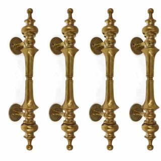 4 Large Door Handle Pulls Solid Spun Pure Brass Vintage Aged Old Style 12 " B