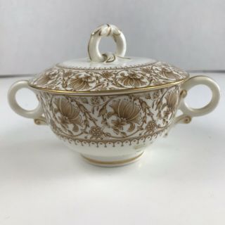 Vintage Sugar Bowl With Cover Brown Gold Wright Tyndale & Van Roden Philadelphia