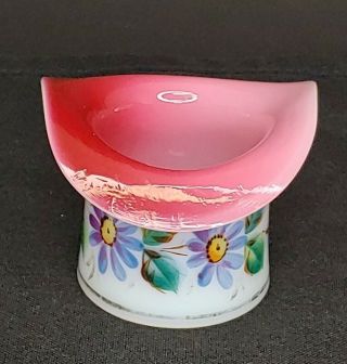 Antique Hand Painted Victorian Bristol Glass Top Hat Vase - Pink / White Flowers