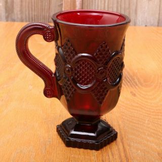 Vintage 1876 Avon Cape Cod Ruby Red Glass Footed Pedestal Mug Coffee Handle Cup