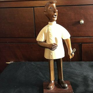 Vintage Dentist Statue Sculpture - 12 " Hand Carved Wood Made In Italy Doctor Fun