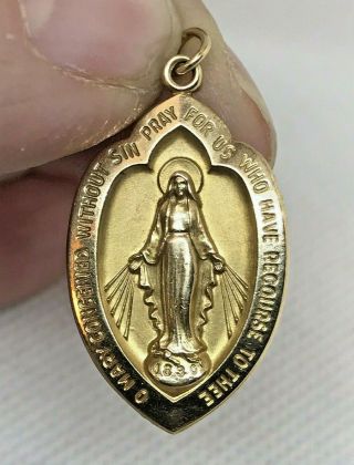 Estate 14k Yellow Gold Vintage Virgin Mary Medal Charm Necklace Pendant