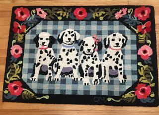 Claire Murray Vintage Hand - Hooked Rug 100 Wool Dalmatians Design N71 Euc
