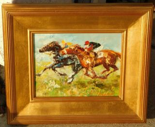 Vintage Oil/canvas Signed Barton Horse Racing