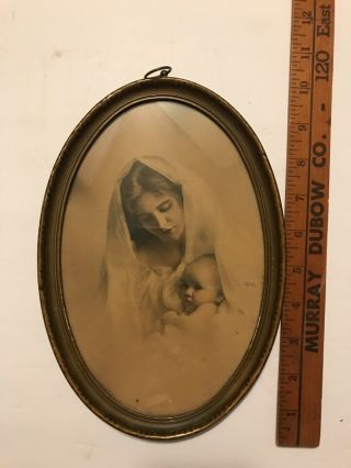 Vintage Photo Mother And Child Oval Glass Frame