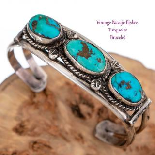Vintage Navajo Turquoise Bracelet Natural Platero Sterling Silver Old Pawn