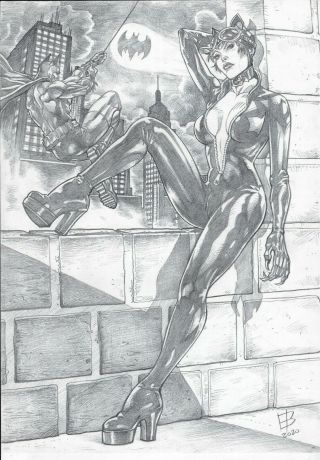 Catwoman (11 " X17 ") - And Unique 1/1 Comic Art By Edilson Bilas