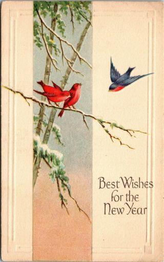 Antique Vintage Best Wishes For The Year Postcard Birds Embossed