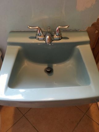 Vintage American Standard Blue Sink Wall Mounted MCM Retro Powder Blue 1960s 2