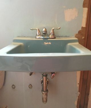 Vintage American Standard Blue Sink Wall Mounted MCM Retro Powder Blue 1960s 3