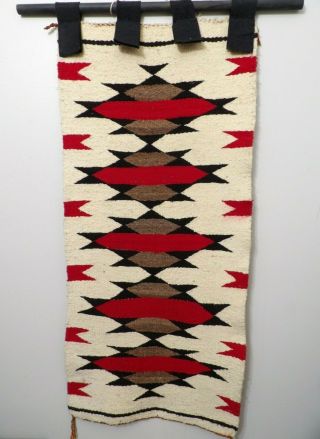 Vintage Navajo Saddle Blanket 17.  5 X 38 " Rug Displayed On Wall