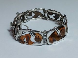 Vintage Emma Melendez Taxco Sterling Silver & Copper Link Bracelet Signed