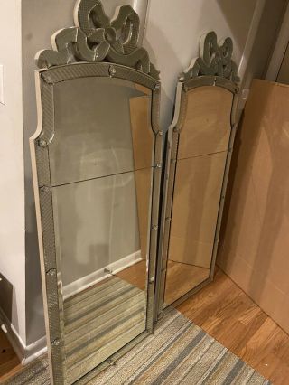 One Of Two Antique Vintage Art Deco Beveled Edge Mirror