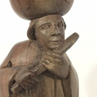 Hand Carved Wood Flute Player Folk Art Statue Figure Ecuador Ironwood 12 In