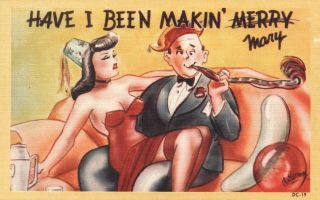 Vintage Comic Risque Sexy Lady With Drunk Man At Party Postcard - As