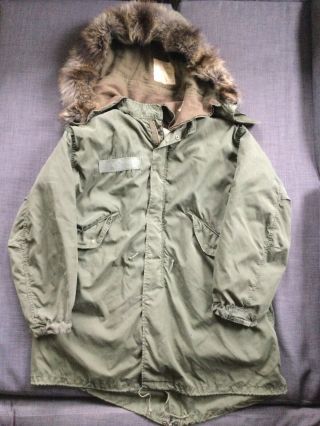 M65 Us Army Ecw Fishtail Parka Medium Vintage Mod Military Old Fur Hood