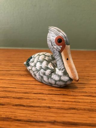 Vintage Andy Anderson Signed Hand Carved And Painted Miniature Pelican