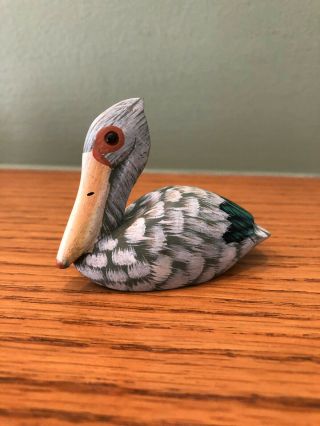 Vintage ANDY ANDERSON Signed Hand Carved and Painted Miniature Pelican 2