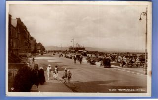 Old Vintage Rp Postcard West Promenade Rhyl Denbighshire Wales Cars Bikes